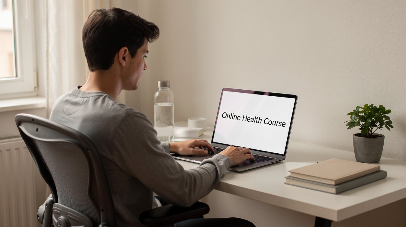 person taking online health course