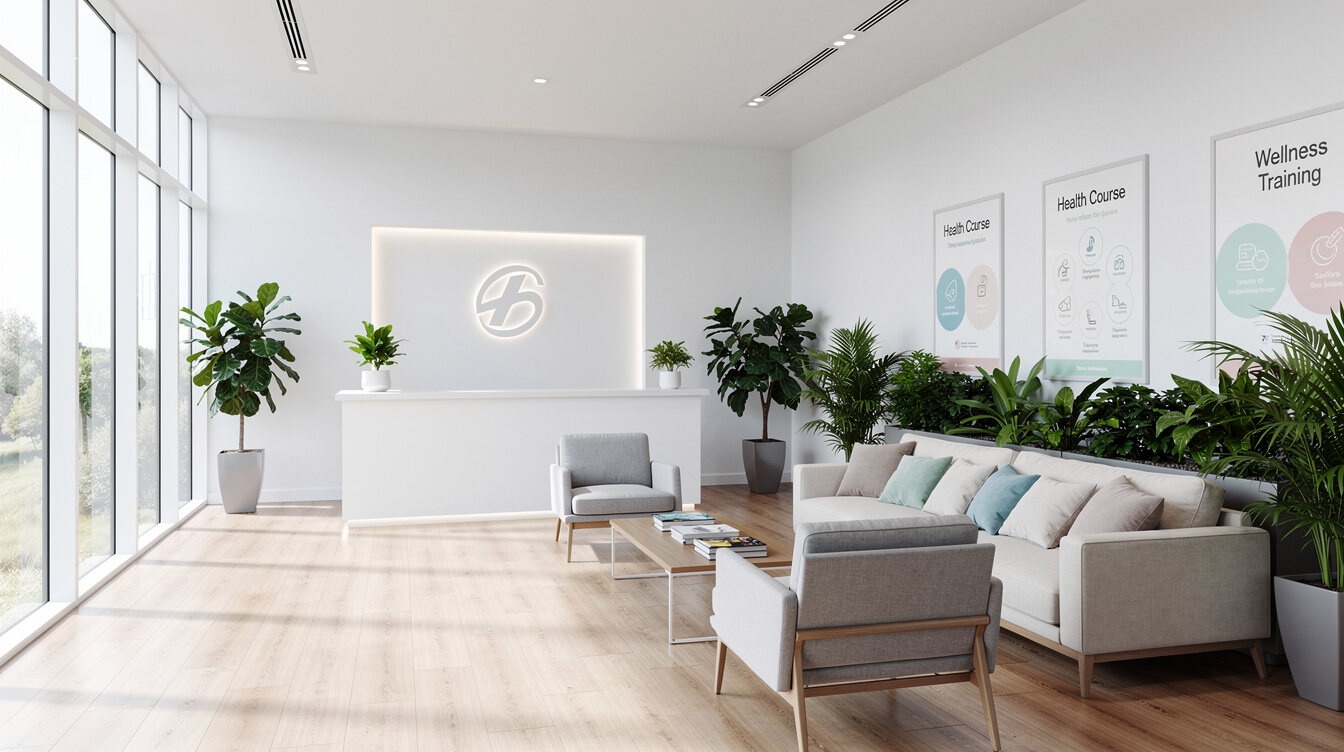 Modern bright training center reception area