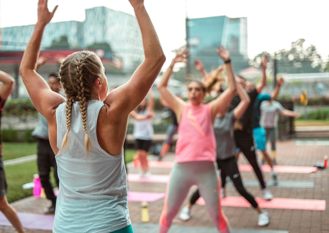 diverse group exercising together